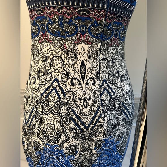 Cap Sleeves Geo Paisley Midi Bodycon Dress Sz S/M - Picture 12 of 13